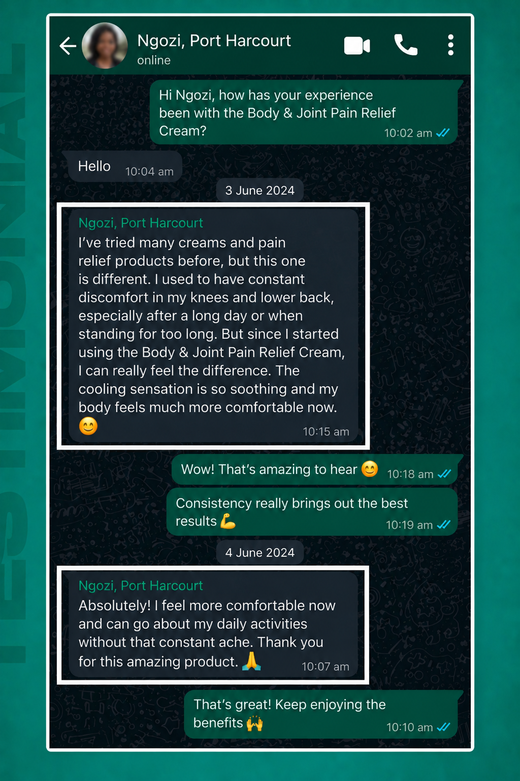 Customer testimonial screenshot