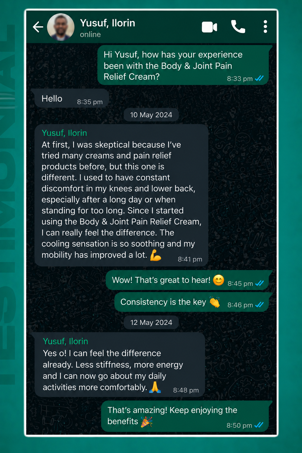Customer testimonial screenshot